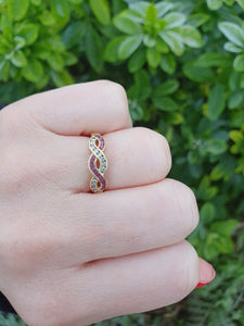 7023:  Vintage: 18ct Gold Rubies Diamonds Dress Ring- From London 1990- exquisite design- nice weight- Hallmarked in 1990   CONDITION: Excellen