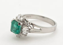 Load image into Gallery viewer, Vintage: Platinum Emerald Cut Emerald Diamonds Cocktail Cluster Ring
