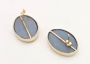 2082:Vintage: Large Blue 14ct Gold Australian Blue Opal Stud Earrings- fabulous statement earrings