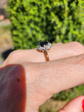 Cargar imagen en el visor de la galería, 1745: Vintage: 9ct Gold French Blue Sapphire Diamonds Cluster Ring- From 1975
