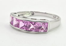 Cargar imagen en el visor de la galería, 2184: Vintage; 9ct White Gold Pink Sapphires Stacker/Dress Ring- petite, pink and cute

