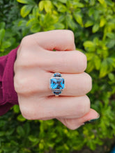 Load image into Gallery viewer, 0154:  Vintage: 9ct Gold Azure Blue Topaz Diamonds Cocktail Ring- FAB
