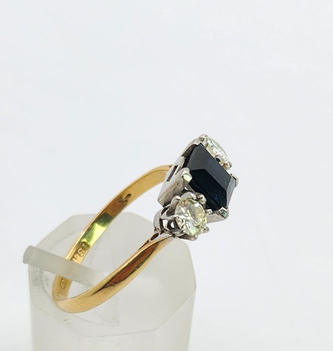 1598 Vintage: 18ct Yellow Gold & Platinum Sapphire & Diamond Three Stone Ring
