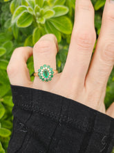 Load image into Gallery viewer, 0561: Vintage: 9ct Gold Emeralds Diamonds Flower Head Ring- simply gorgeous
