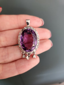 A9031: Antique : Edwardian 14ct Gold Amethyst Rose Cut Diamonds Pendant- Exceptional