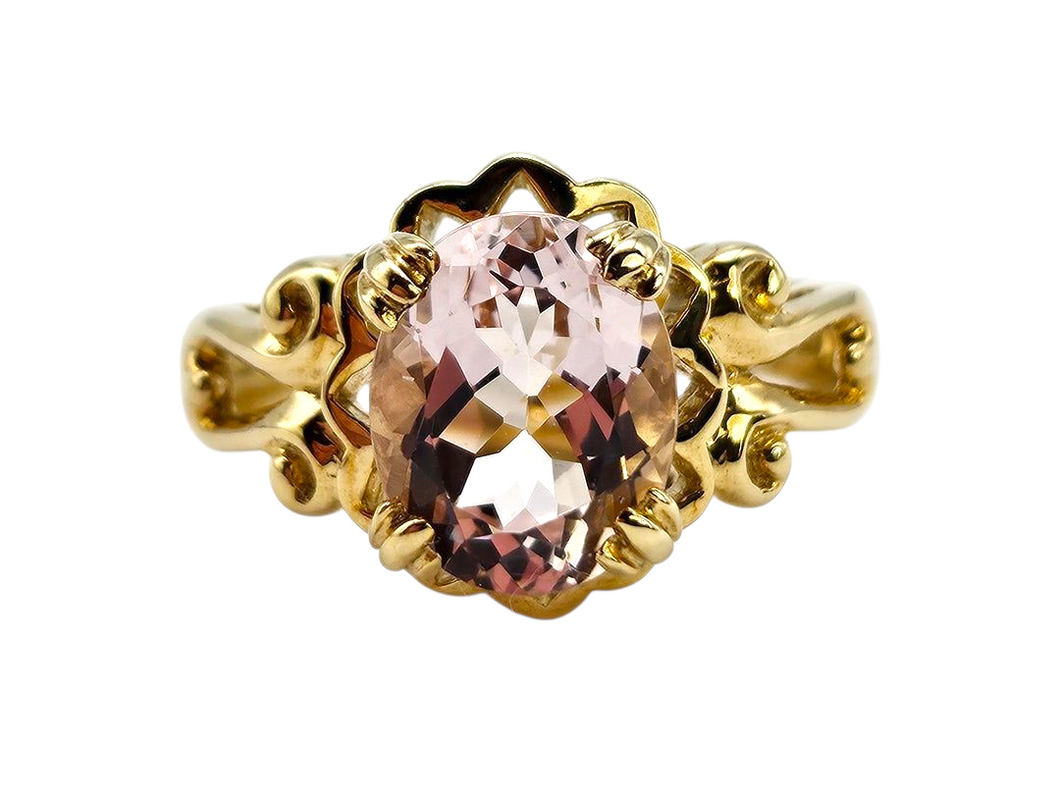 0801: Vintage: 9ct Gold Large Faceted Cut Pink Morganite Cocktail Ring