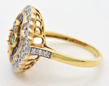 Load image into Gallery viewer, Vintage: 18ct Gold Art Deco Style  Harlequin Multi-Gem Diamonds Cluster Ring- Rainbow beauty
