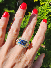 Load image into Gallery viewer, 1708: Vintage: 18ct Gold Blue Sapphires Diamonds Statement Ring- incredible piece
