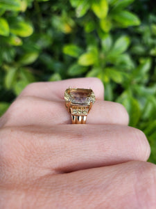 8270: Vintage: 9ct Gold Statement Large Yellow Beryl 6 Peridot Cocktail Ring