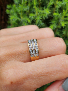 1551: Vintage: 9ct Gold Diamonds Tiered Ring- 36 natural sparkling diamonds