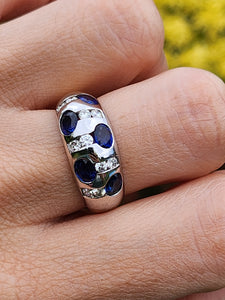 6094 Vintage: 18ct Mixed Gold "Bombe" Statement Blue Sapphires Diamonds "bombe" Ring