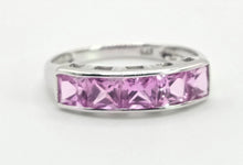 Cargar imagen en el visor de la galería, 2184: Vintage; 9ct White Gold Pink Sapphires Stacker/Dress Ring- petite, pink and cute
