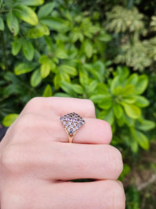 0467: Vintage 9ct Gold Blue Tanzanites Geometric Cocktail Ring- sumptuous