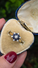 Load image into Gallery viewer, 2445 Vintage: 18ct French Blue Sapphires Natural Sparkling Diamonds Flower Head Ring
