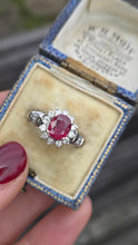 Load image into Gallery viewer, 6335 Vintage; 18ct White Gold Ruby (1.1ct) Diamonds (0.73ct) Ring
