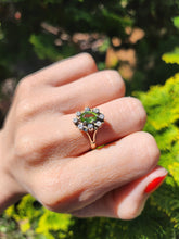Load image into Gallery viewer, 1374: Vintage: 9ct Gold Peridot Diamonds Flowerhead Ring- from 1976
