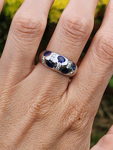 6094 Vintage: 18ct Mixed Gold "Bombe" Statement Blue Sapphires Diamonds "bombe" Ring