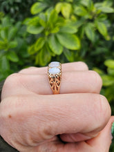 Load image into Gallery viewer, 0170: Vintage: 9ct Gold Cabochon White Opal Trilogy Ring- Date Mark 1974 -50 years old
