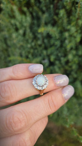 18ct Gold Vivid White Opal 12 Natural Diamonds Halo Ring- From 1975