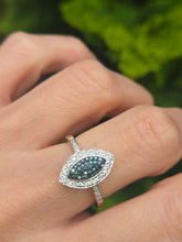 Cargar imagen en el visor de la galería, 2153: Vintage: 9ct Gold Blue White Diamonds Dress Ring- 55 natural sparkling diamonds
