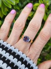 Load image into Gallery viewer, 0898: Vintage: Rare: 9ct Gold Cushion Cut Purple Tourmaline Diamonds Cocktail Ring- lovely
