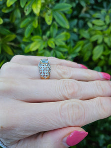 0649: Vintage: 9ct Gold Pale Blue Moonstone 32 Diamonds Dress Ring- lovely combination,