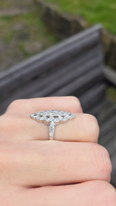 2507: Vintage 9ct White Gold 35 Natural Diamonds Marquise Set Ring