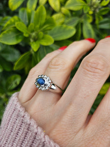 1324: Vintage: Statement 9ct White Gold Star Sapphire Diamonds Cocktail Ring- rare and very fine example