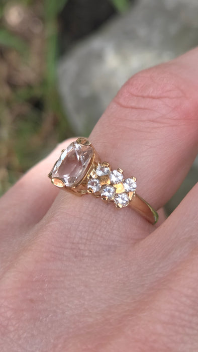 3199 Vintage: 9ct Yellow Gold Morganite & White Sapphire Cluster Ring — From 1983