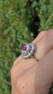 2137 Vintage; 18ct White Gold Ruby Natural Sparkling Diamonds (2.75ct) Cluster Ring- Extraordinary