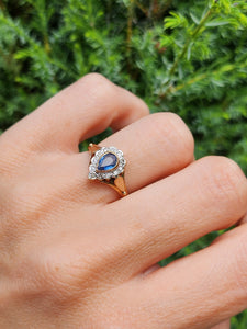 1921: Vintage: 9ct Gold French Blue Sapphire 12 Diamonds Dress Ring- exquisite&nbsp;