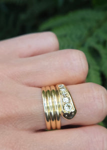 1868: Vintage: Statement 18ct Gold Natural Diamonds (0.63ct) Snake Ring- Large finger size