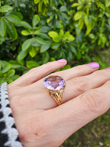 0723: Vintage: Statement: 9ct Gold Round Cut Lilac Amethyst Ring- mature hues, lovely colours