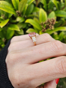 1330: Vintage: 9ct Gold Pink Topaz, Glacier Topaz, Diamonds Ring- Barbie beauty,