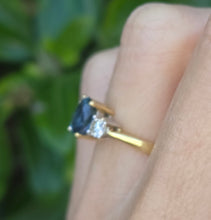 Load image into Gallery viewer, 18ct Gold Ceylon Blue Sapphire (1.1ct) Diamonds (0.33ct) 3-Stone  Ring
