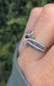 1795 14ct White Gold Blue & White Natural Diamonds Crossover Ring