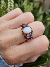 Load image into Gallery viewer, 1362: Vintage: 9ct Gold White Opal Lilac Amethysts Cocktail Ring- From 1974
