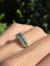Load image into Gallery viewer, 6096: Vintage 18ct Gold 9 Emeralds 18 Diamonds Tiered Cluster Ring- fabulous, natural sparkle

