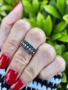 8002: Vintage; 18ct Gold Sapphires, Rubies, Diamonds Precious Gemstones Ring - Striking eye candy,