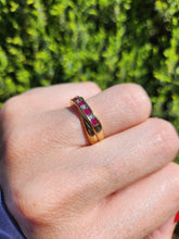 Load image into Gallery viewer, 1380: Vintage: 9ct Gold Rubies Diamonds Crossover Ring- sparkling symmetry
