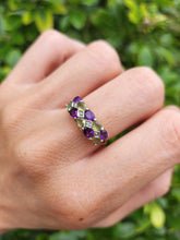 Cargar imagen en el visor de la galería, 1997: Vintage: 9ct Gold Amethyst. Peridot, Diamonds Suffragette Homage Stacker Ring- Elegant combination
