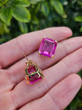 Load image into Gallery viewer, 0301: Vintage &amp; Old: 18ct Gold Emerald Cut Pink Sapphires Stud Earrings- Barbie Pink
