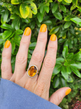 Cargar imagen en el visor de la galería, 1957: Vintage; 14ct Gold Large (8ct) Oval Yellow Citrine Solitaire Ring- Old, lovely mature stone.
