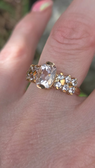 3199 Vintage: 9ct Yellow Gold Morganite & White Sapphire Cluster Ring — From 1983