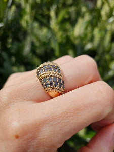 1464: Vintage: 9ct Gold 36 Green Topaz Statement Ring- a substantial piece