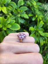 Load image into Gallery viewer, A0003: Vintage: 9ct Gold Rubies (30) diamonds (7) Floral Cluster Ring- Splendid
