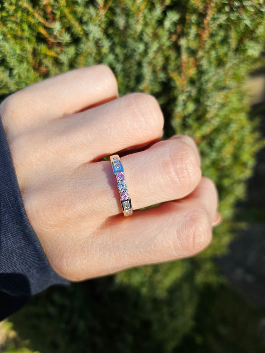 6329  Vintage: 18ct Gold Pink Sapphires Brilliant Cut Diamonds Stacker Ring