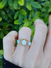 Load image into Gallery viewer, 0574: Vintage: 18ct Gold Vivid White Opals Diamonds Ring- Date-Mark 1945
