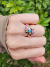 Load image into Gallery viewer, 0019: Vintage: 9ct Gold Gem Pink Green, Blue Ring
