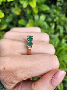 8290:  Vintage: 14ct Gold Emerald Trilogy 8 Diamonds Dress Ring